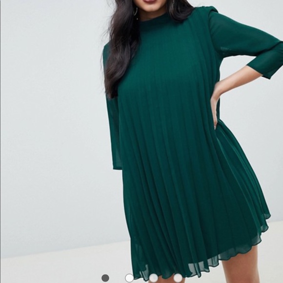 pleated trapeze mini dress